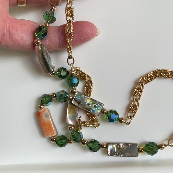 VTG Napier Orange Abalone/Green Tourmaline Necklac - Picture 4 of 7